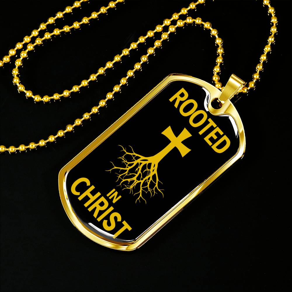Rooted In Christ Dog Tag Stainless Steel or 18k Gold Finish 24" Ball Chain-Express Your Love Gifts