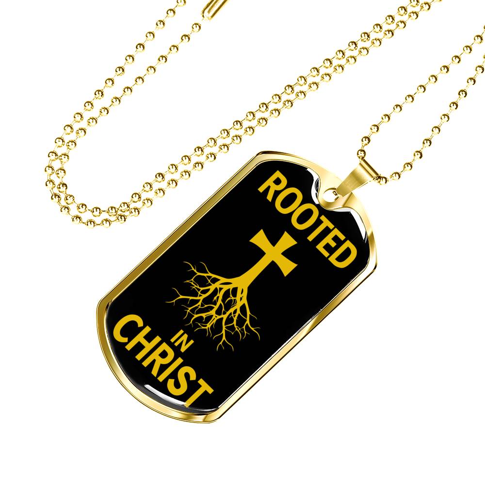 Rooted In Christ Dog Tag Stainless Steel or 18k Gold Finish 24" Ball Chain-Express Your Love Gifts