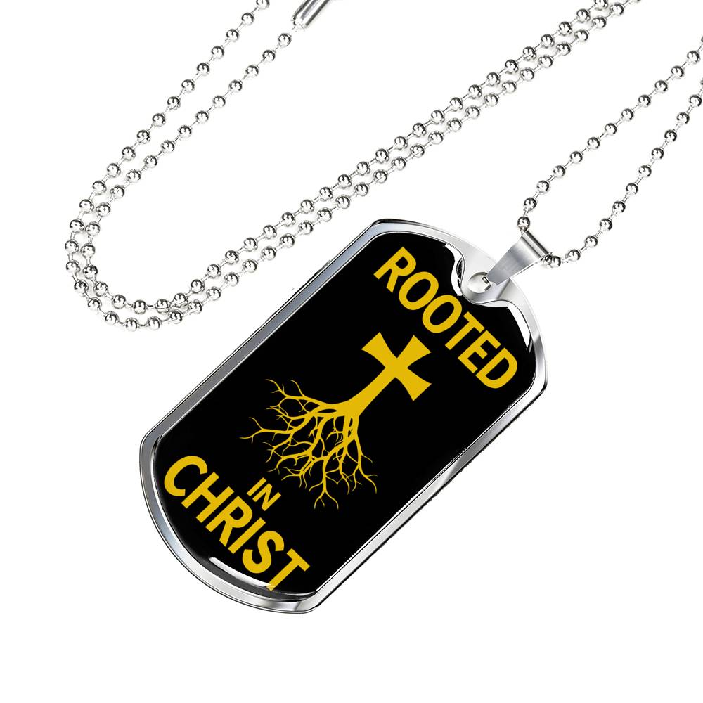 Rooted In Christ Dog Tag Stainless Steel or 18k Gold Finish 24" Ball Chain-Express Your Love Gifts