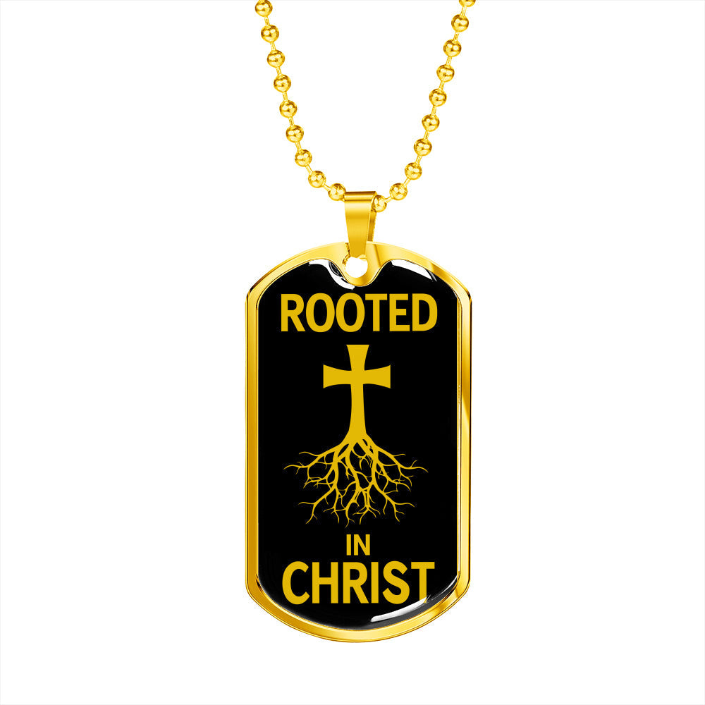 Rooted In Christ Dog Tag Stainless Steel or 18k Gold Finish 24" Ball Chain-Express Your Love Gifts