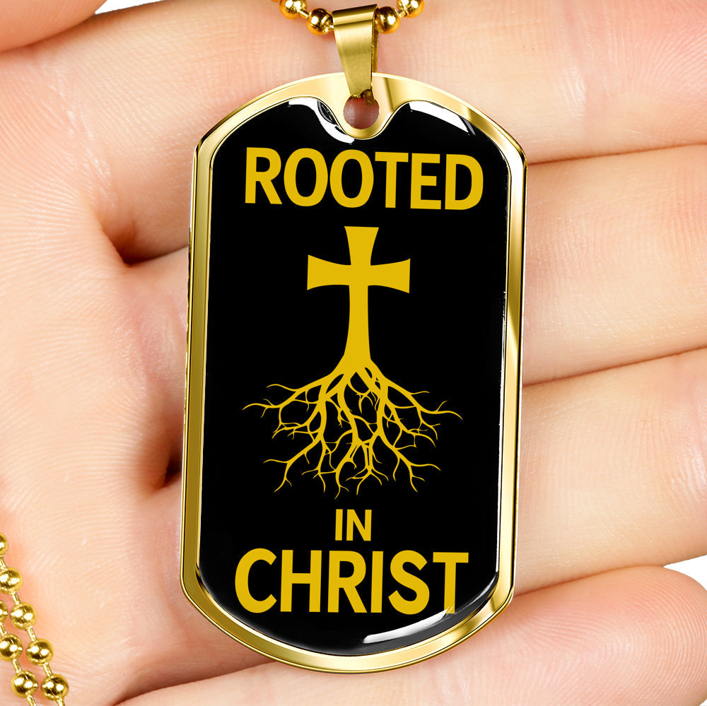 Rooted In Christ Dog Tag Stainless Steel or 18k Gold Finish 24" Ball Chain-Express Your Love Gifts