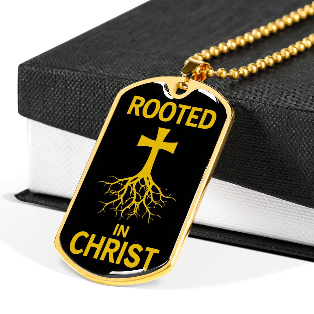 Rooted In Christ Dog Tag Stainless Steel or 18k Gold Finish 24" Ball Chain-Express Your Love Gifts