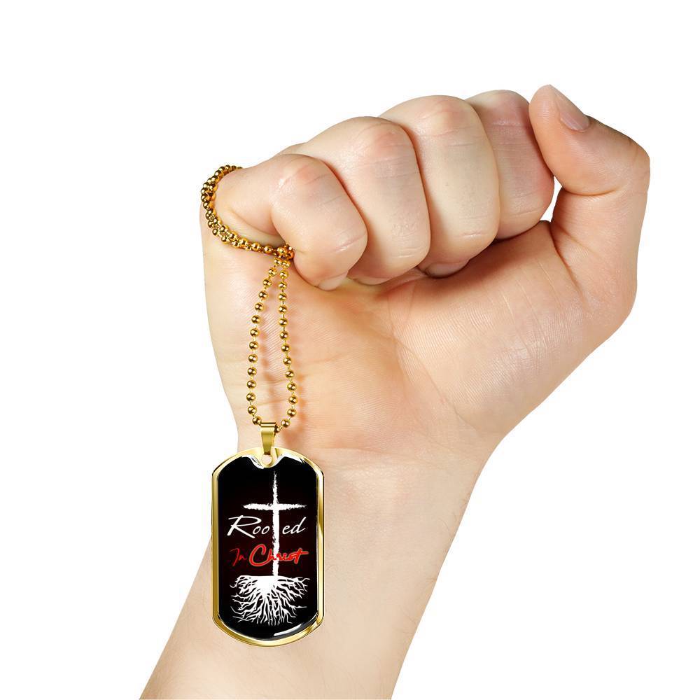 Rooted In Christ Necklace Stainless Steel or 18k Gold Dog Tag 24" Chain - Express Your Love Gifts