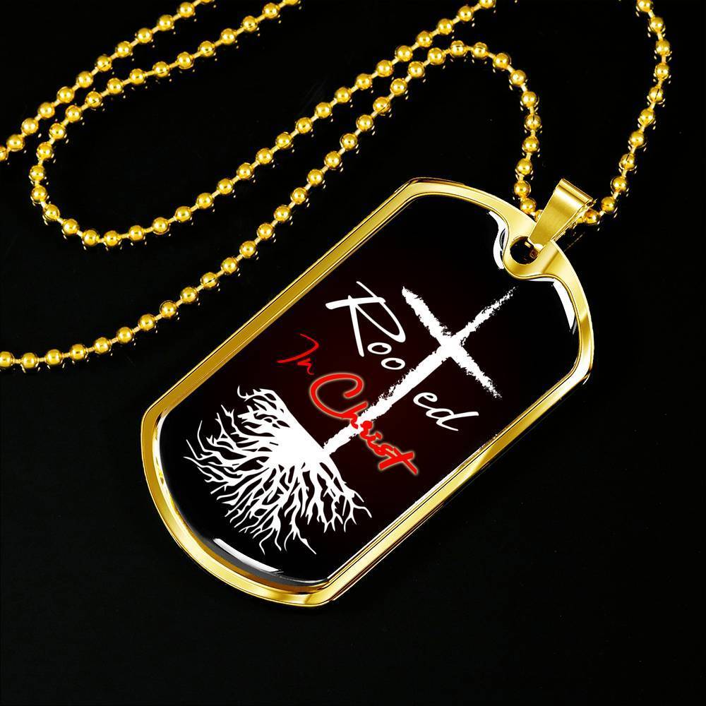 Rooted In Christ Necklace Stainless Steel or 18k Gold Dog Tag 24" Chain - Express Your Love Gifts