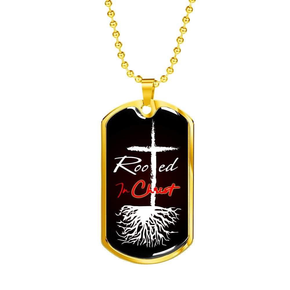 Rooted In Christ Necklace Stainless Steel or 18k Gold Dog Tag 24" Chain - Express Your Love Gifts
