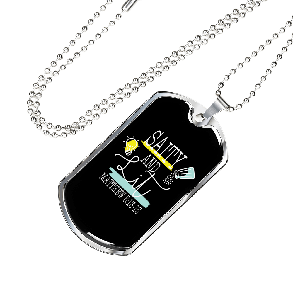 Saity And Lit Christian Necklace Stainless Steel or 18k Gold Dog Tag 24" Chain-Express Your Love Gifts