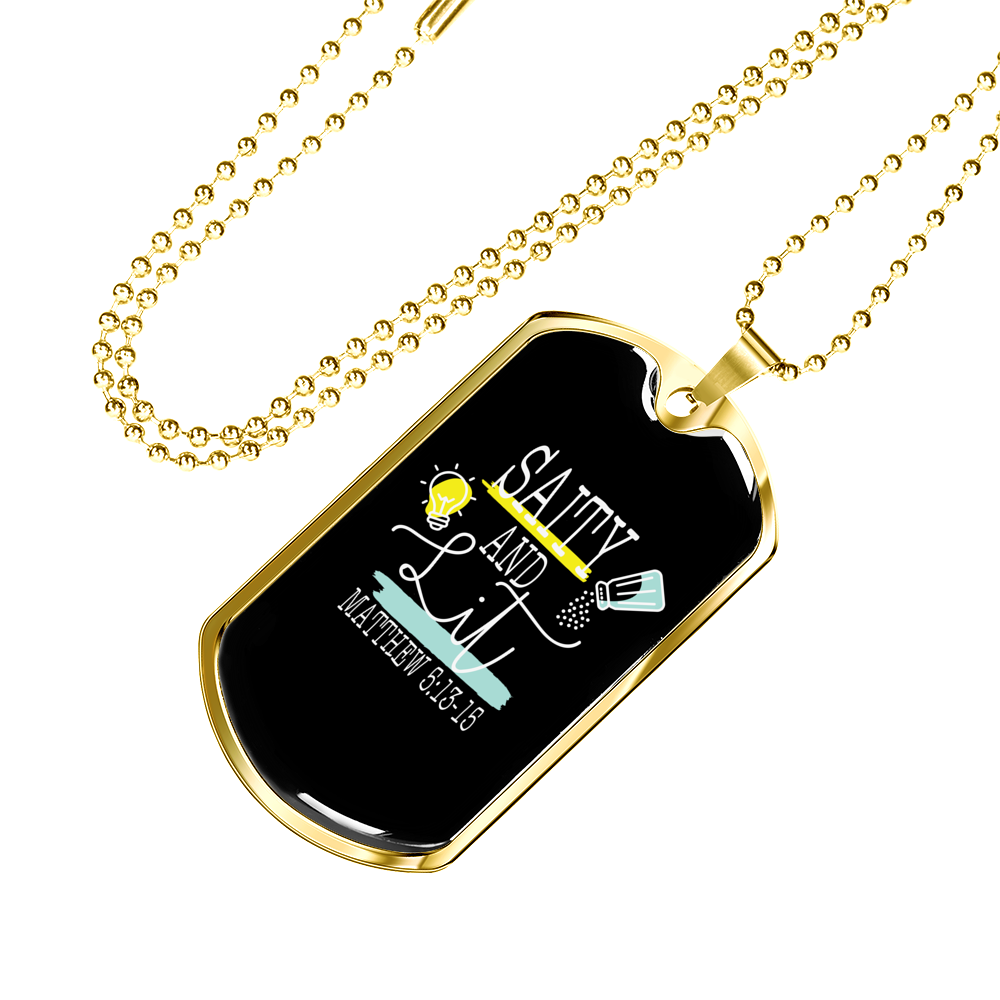 Saity And Lit Christian Necklace Stainless Steel or 18k Gold Dog Tag 24" Chain-Express Your Love Gifts