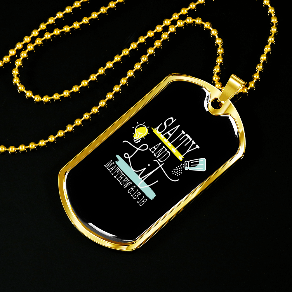 Saity And Lit Christian Necklace Stainless Steel or 18k Gold Dog Tag 24" Chain-Express Your Love Gifts