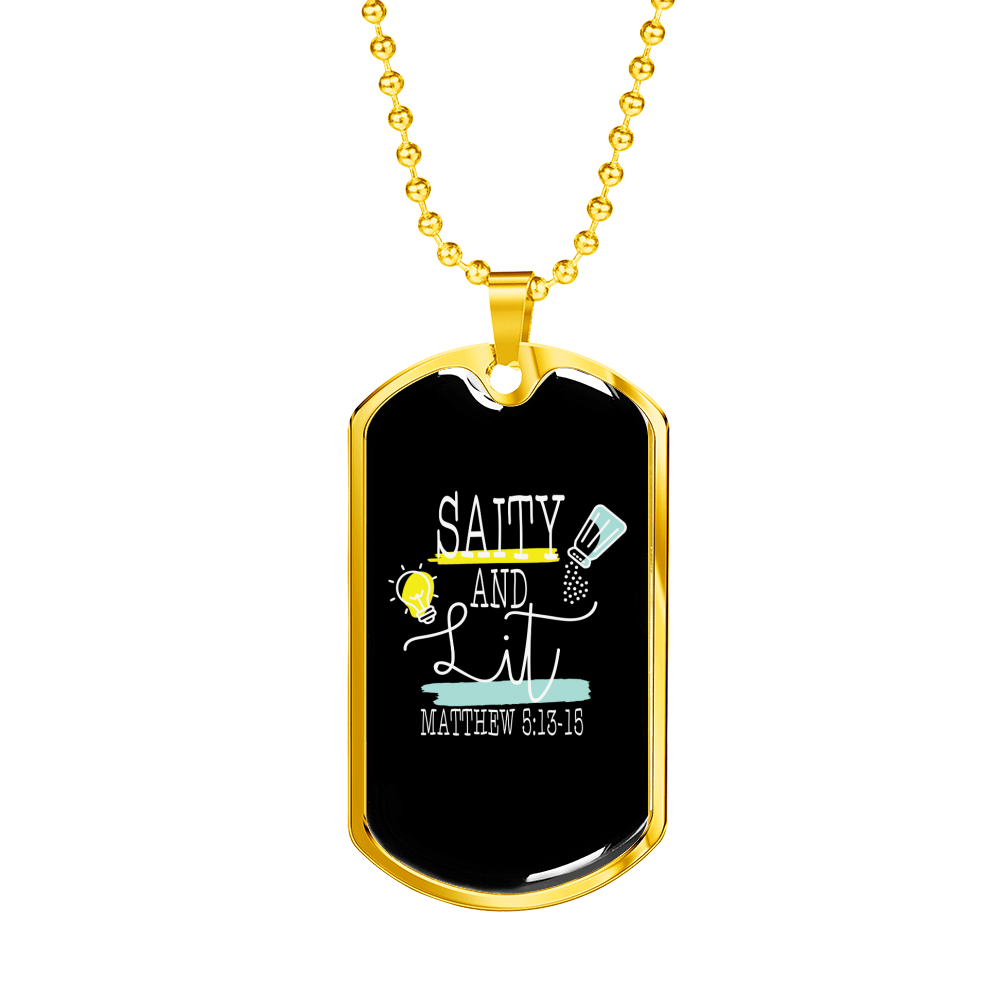 Saity And Lit Christian Necklace Stainless Steel or 18k Gold Dog Tag 24" Chain-Express Your Love Gifts