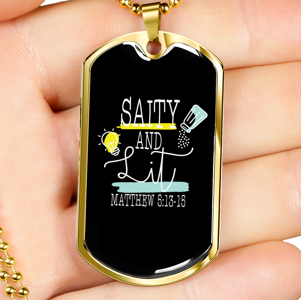 Saity And Lit Christian Necklace Stainless Steel or 18k Gold Dog Tag 24" Chain-Express Your Love Gifts