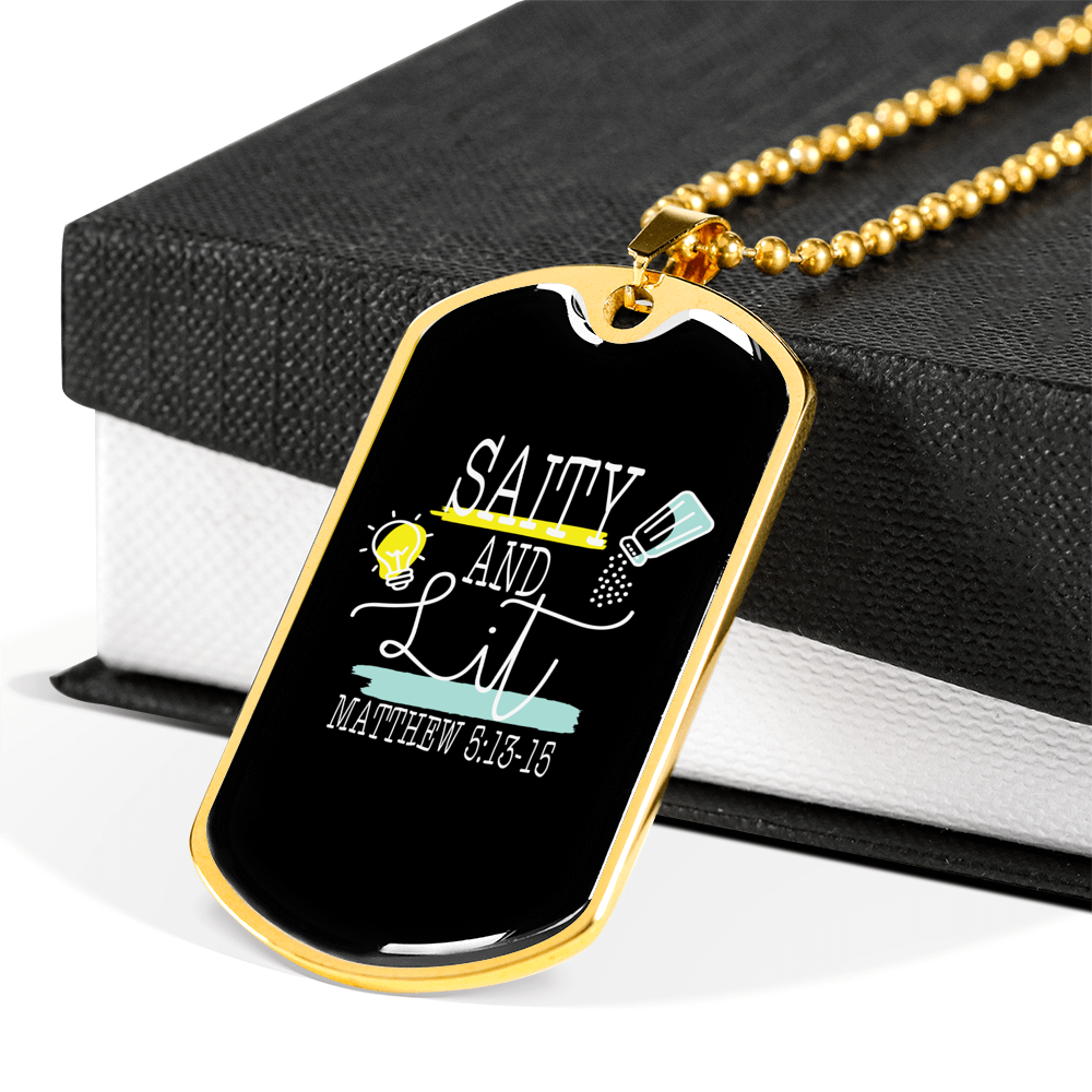 Saity And Lit Christian Necklace Stainless Steel or 18k Gold Dog Tag 24" Chain-Express Your Love Gifts