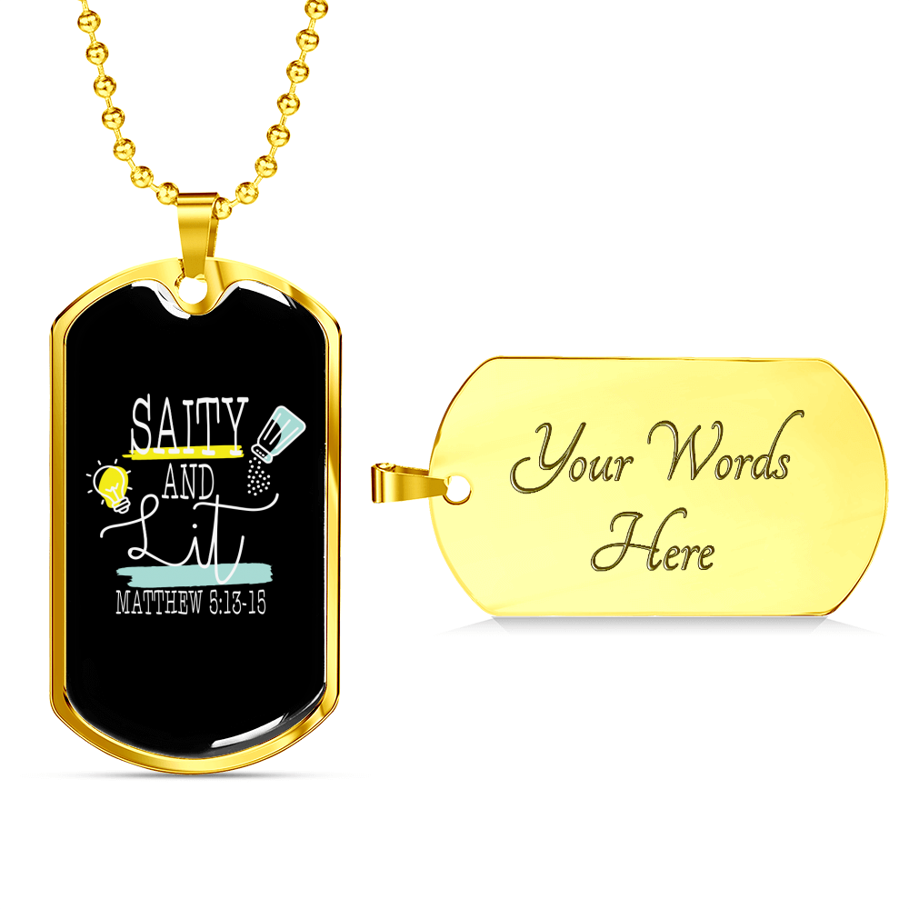 Saity And Lit Christian Necklace Stainless Steel or 18k Gold Dog Tag 24" Chain-Express Your Love Gifts