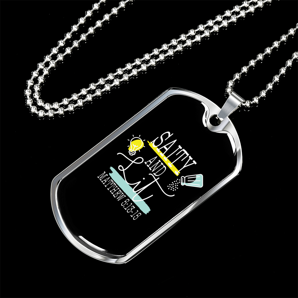 Saity And Lit Christian Necklace Stainless Steel or 18k Gold Dog Tag 24" Chain-Express Your Love Gifts