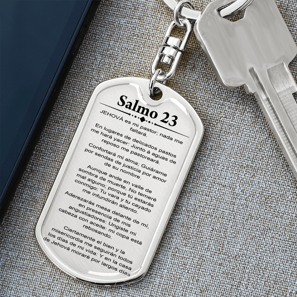 Salmo 23 Psalm 23 Spanish Keychain Stainless Steel or 18k Gold Dog Tag Keyring-Express Your Love Gifts