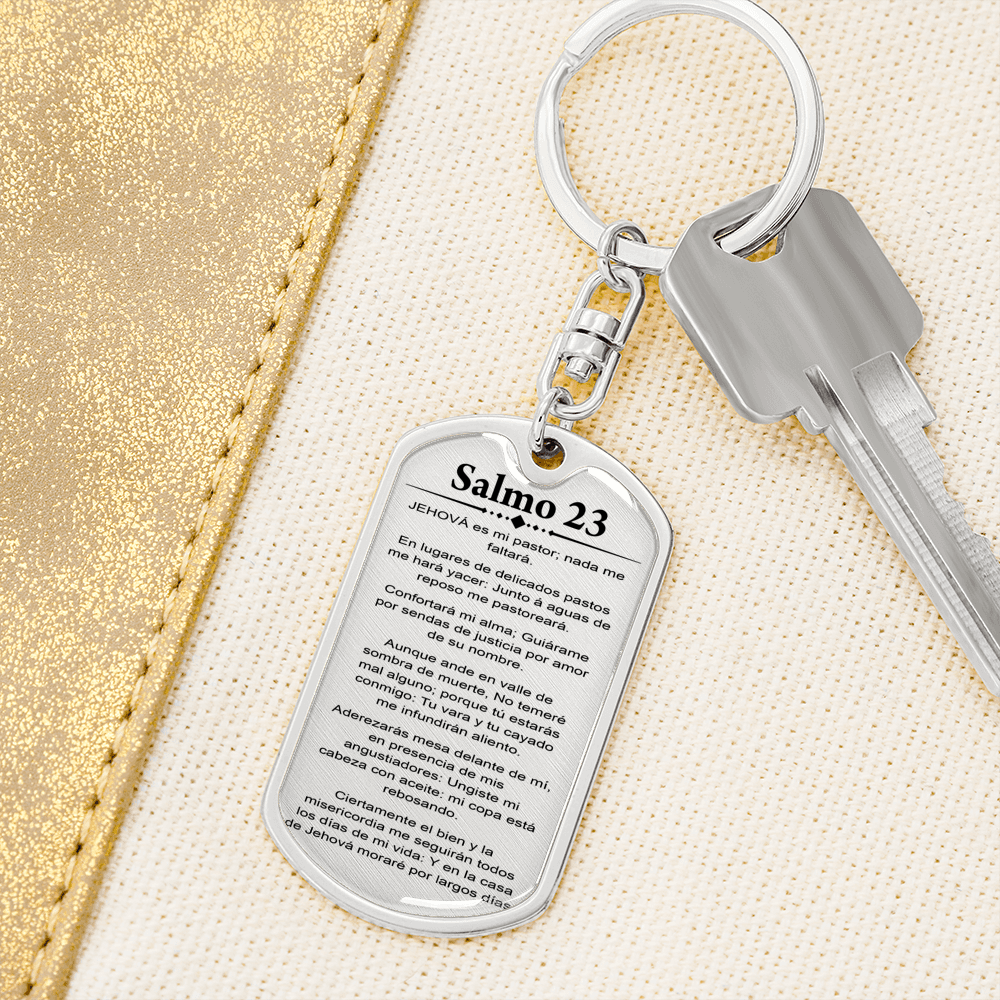 Salmo 23 Psalm 23 Spanish Keychain Stainless Steel or 18k Gold Dog Tag Keyring-Express Your Love Gifts