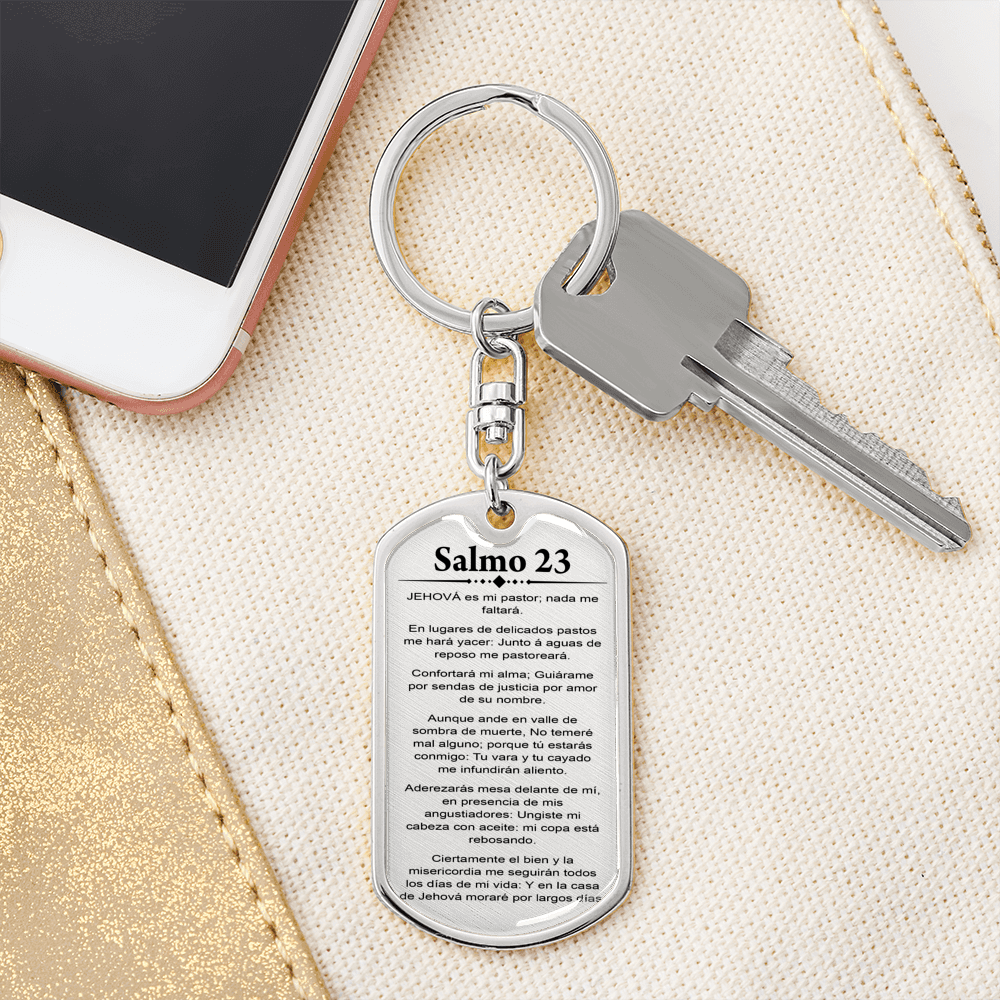 Salmo 23 Psalm 23 Spanish Keychain Stainless Steel or 18k Gold Dog Tag Keyring-Express Your Love Gifts