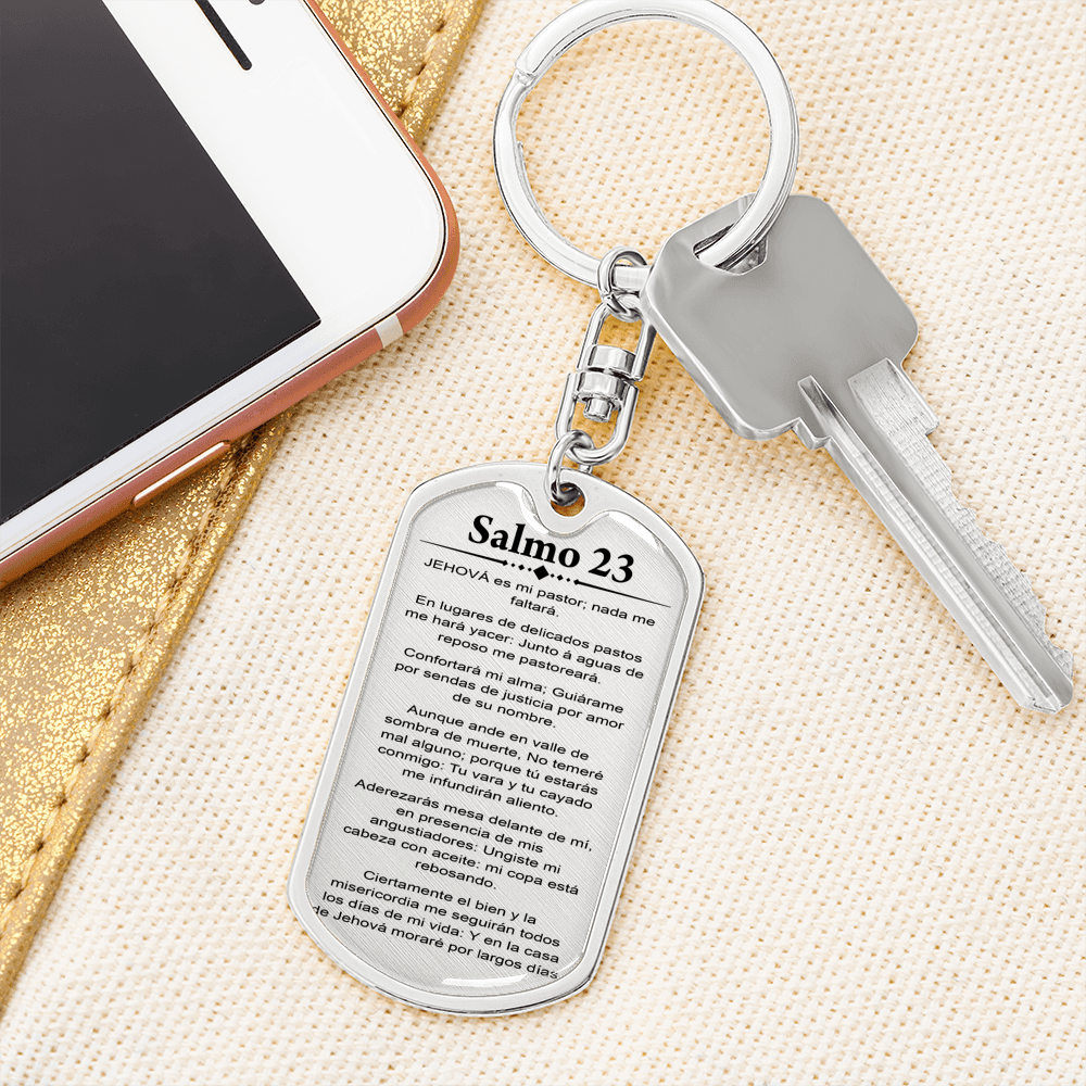 Salmo 23 Psalm 23 Spanish Keychain Stainless Steel or 18k Gold Dog Tag Keyring-Express Your Love Gifts
