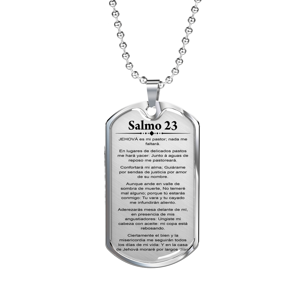 Salmo 23 Clear Spanish Necklace Stainless Steel or 18k Gold Dog Tag 24-Express Your Love Gifts