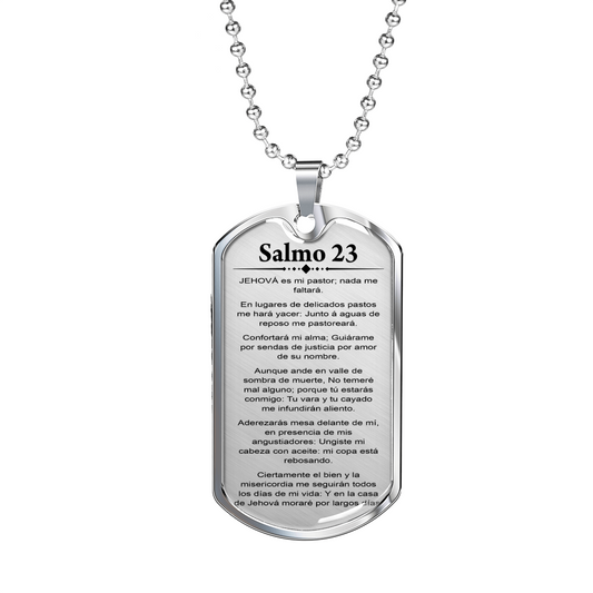 Salmo 23 Clear Spanish Necklace Stainless Steel or 18k Gold Dog Tag 24-Express Your Love Gifts