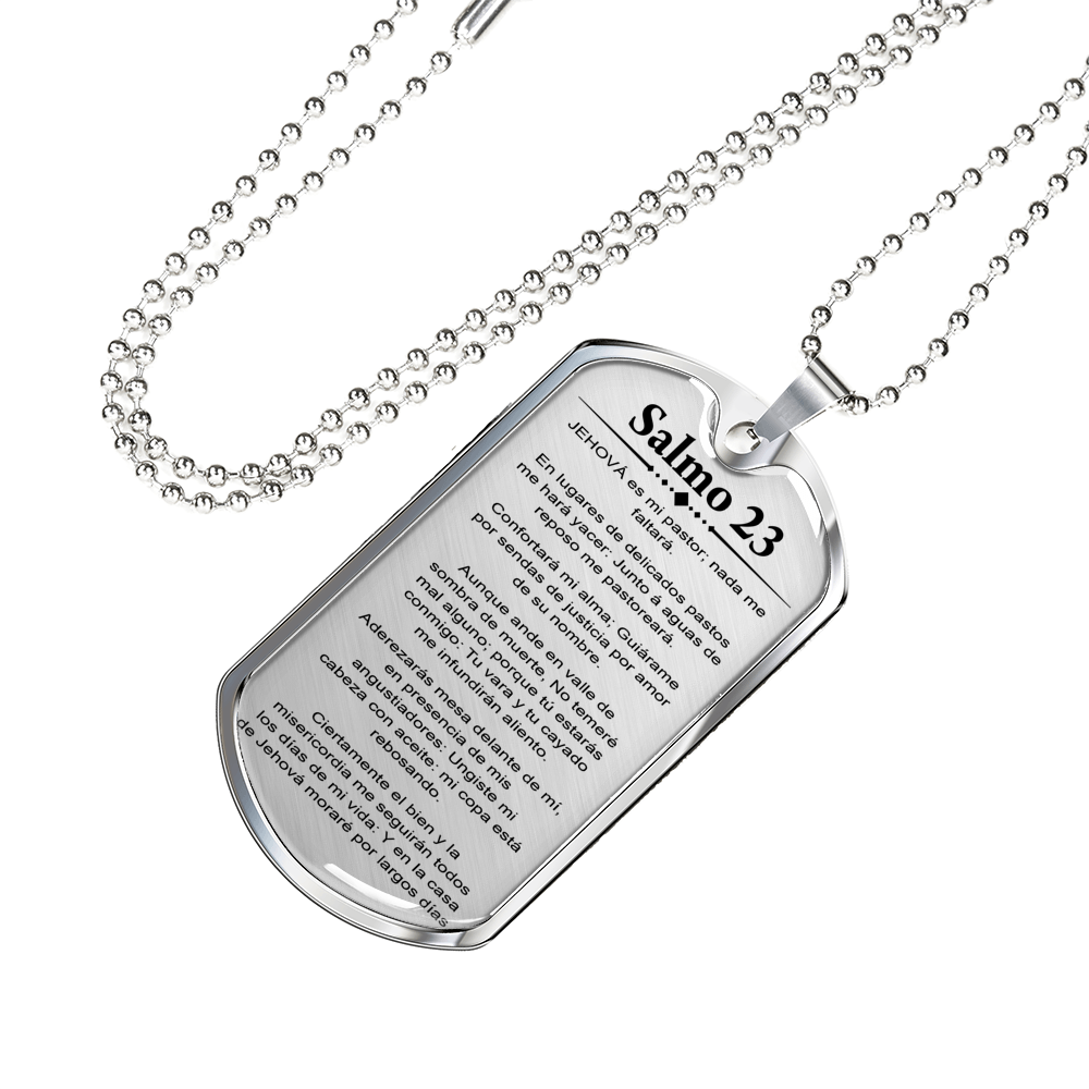Salmo 23 Clear Spanish Necklace Stainless Steel or 18k Gold Dog Tag 24-Express Your Love Gifts