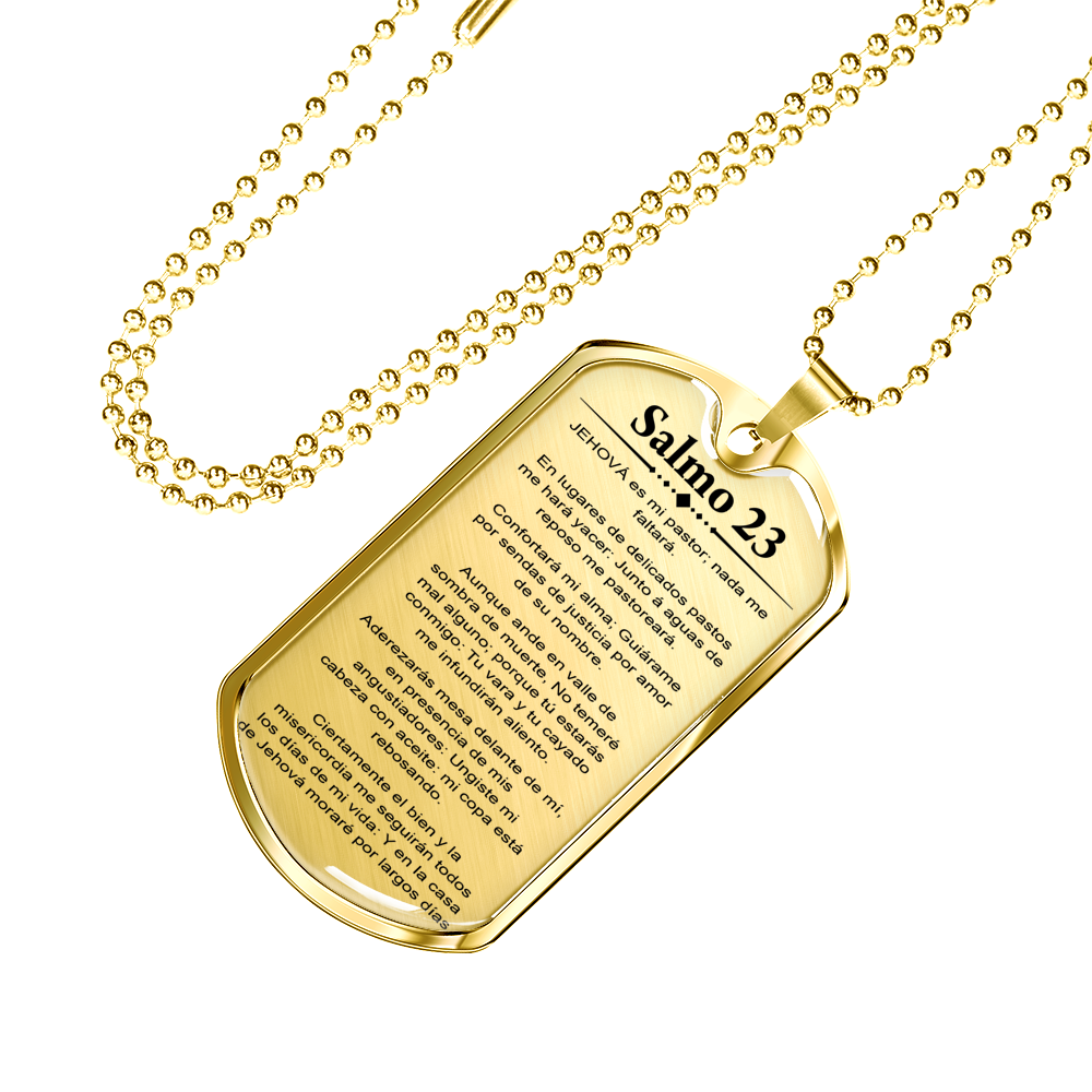 Salmo 23 Clear Spanish Necklace Stainless Steel or 18k Gold Dog Tag 24-Express Your Love Gifts