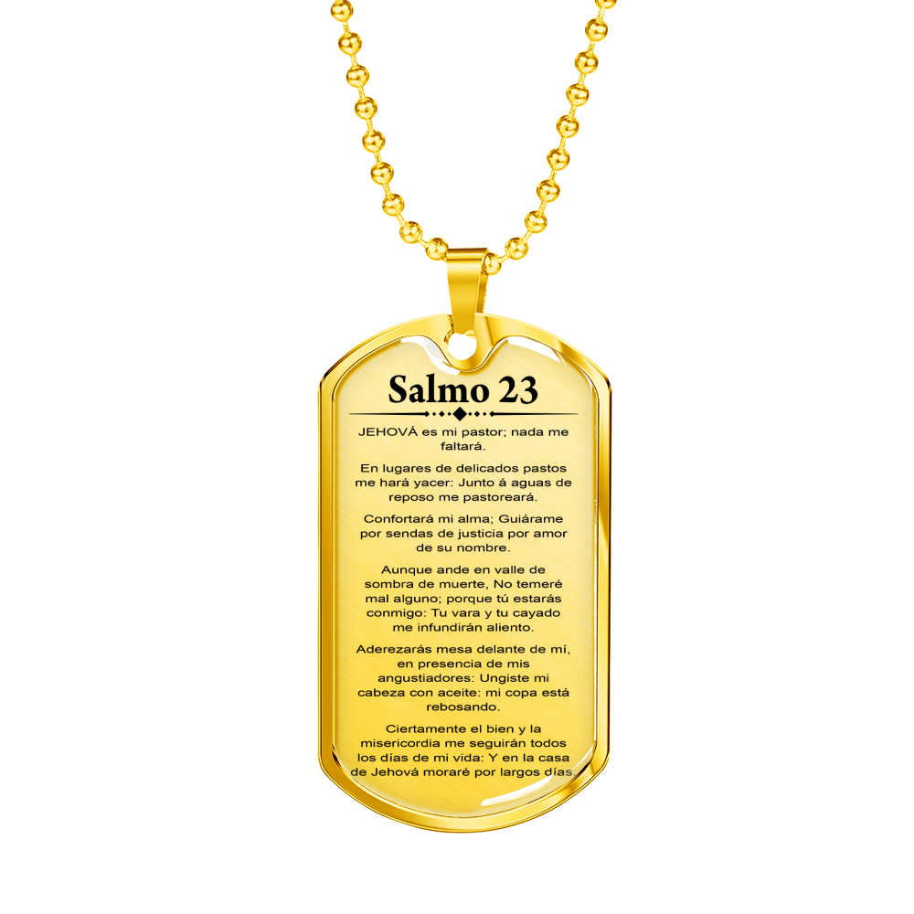 Salmo 23 Clear Spanish Necklace Stainless Steel or 18k Gold Dog Tag 24-Express Your Love Gifts