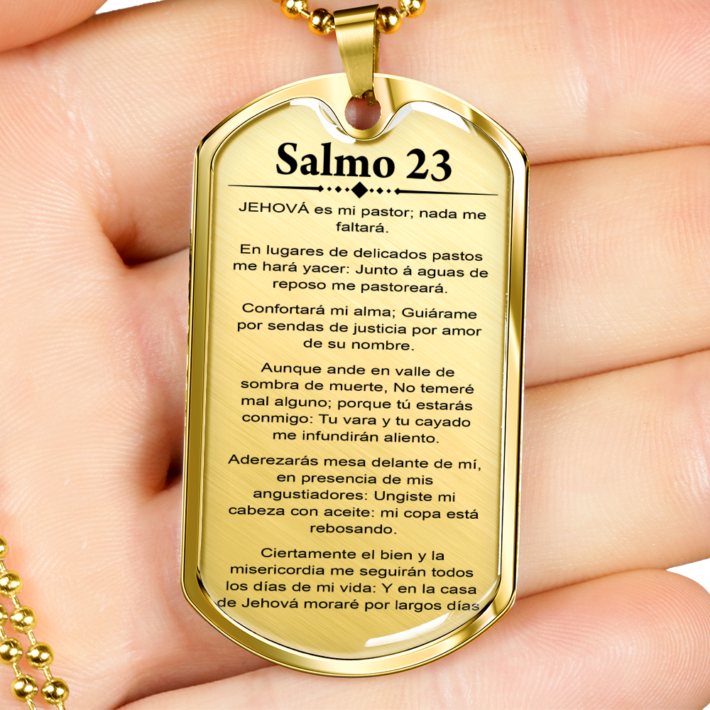 Salmo 23 Clear Spanish Necklace Stainless Steel or 18k Gold Dog Tag 24-Express Your Love Gifts