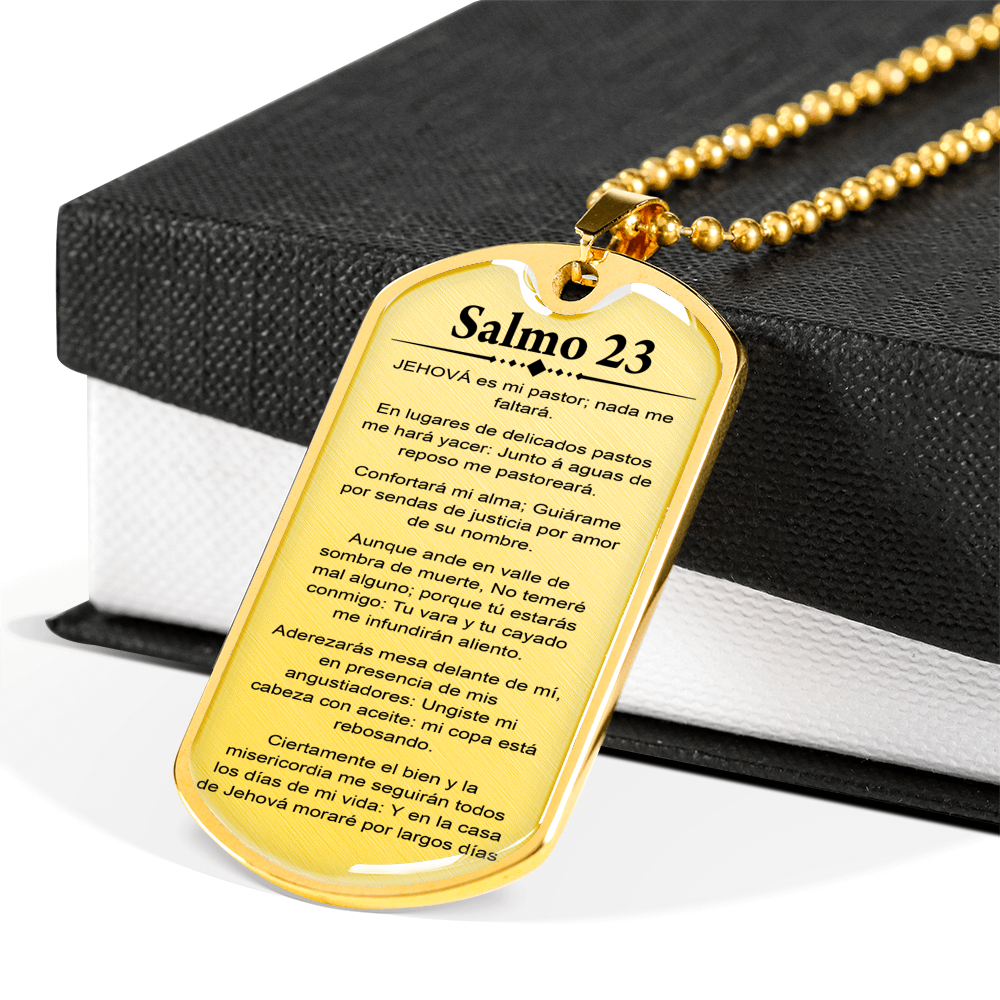 Salmo 23 Clear Spanish Necklace Stainless Steel or 18k Gold Dog Tag 24-Express Your Love Gifts