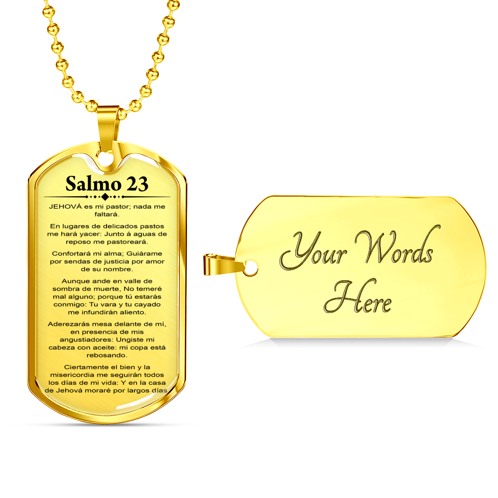 Salmo 23 Clear Spanish Necklace Stainless Steel or 18k Gold Dog Tag 24-Express Your Love Gifts