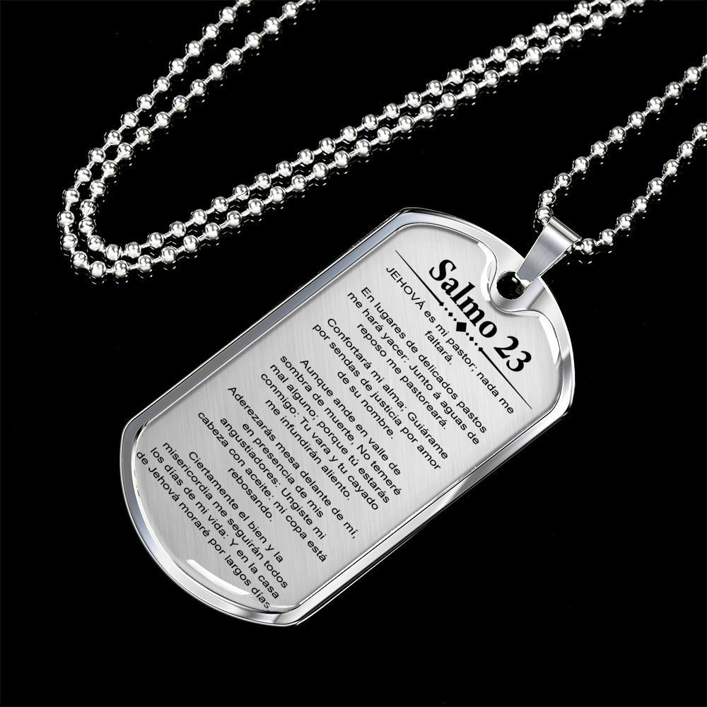 Salmo 23 Clear Spanish Necklace Stainless Steel or 18k Gold Dog Tag 24-Express Your Love Gifts