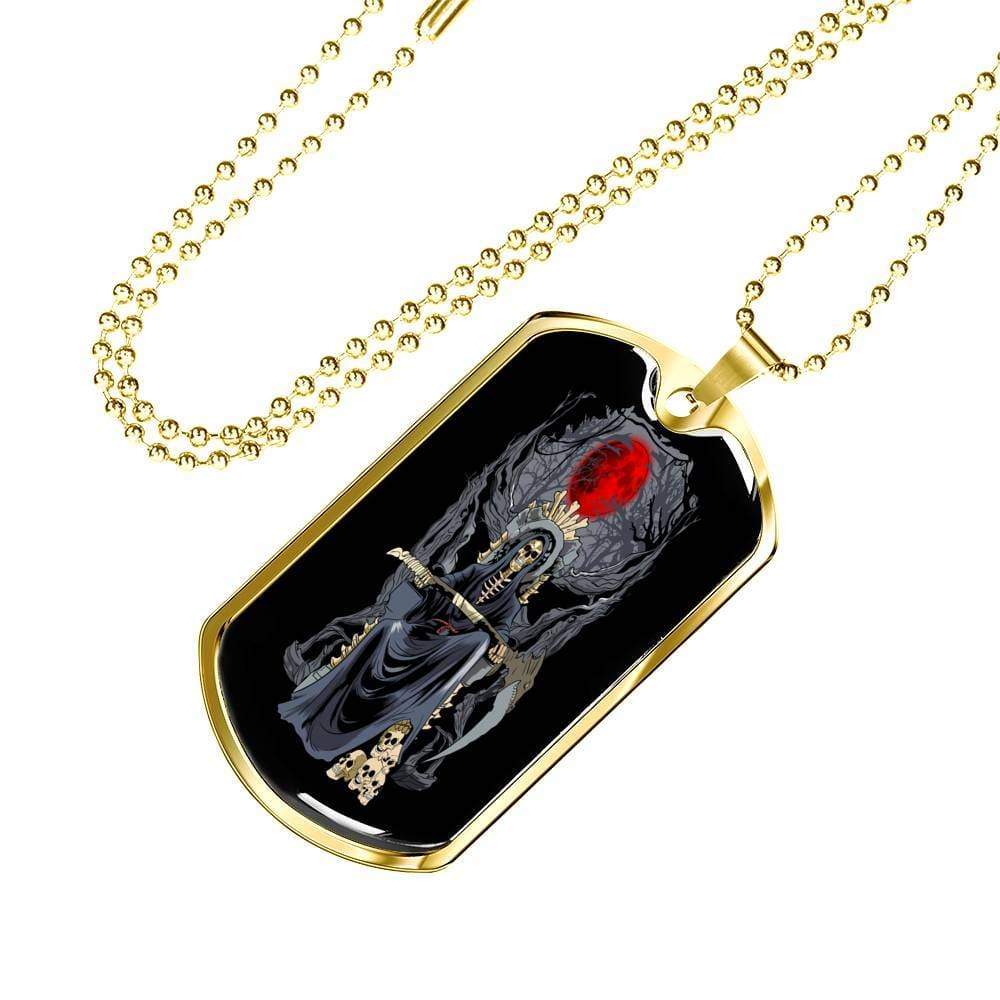 Santa Muerte Blood Moon Dog Tag Stainless Steel or 18k Gold 24" Chain - Express Your Love Gifts