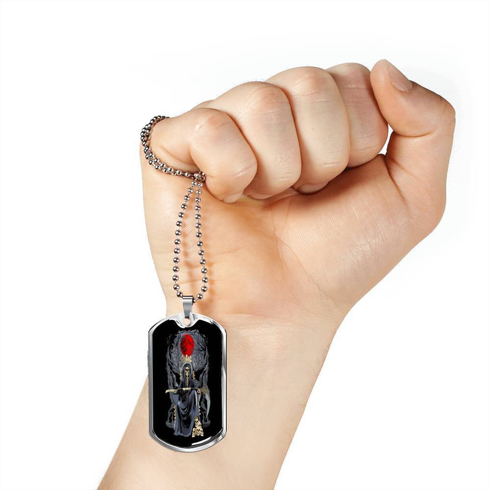Santa Muerte Blood Moon Dog Tag Stainless Steel or 18k Gold 24" Chain - Express Your Love Gifts