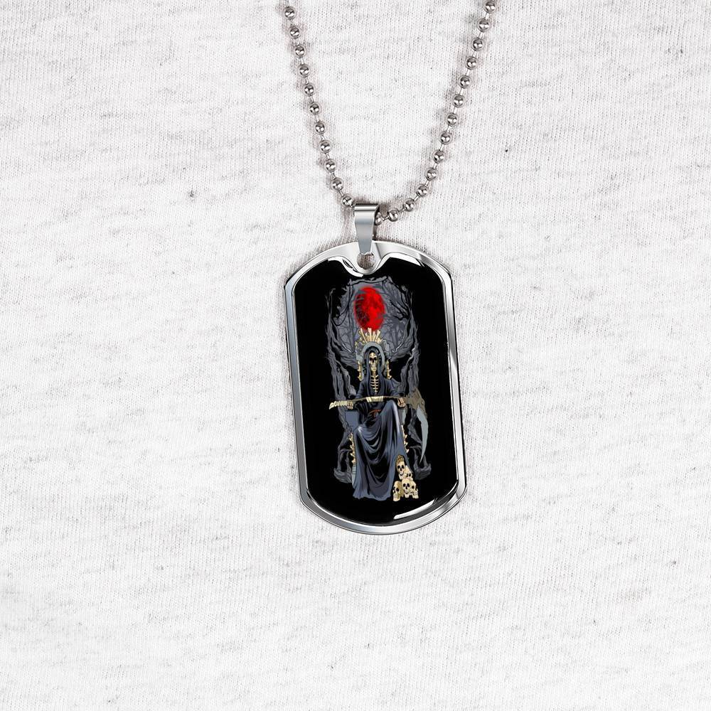 Santa Muerte Blood Moon Dog Tag Stainless Steel or 18k Gold 24" Chain - Express Your Love Gifts