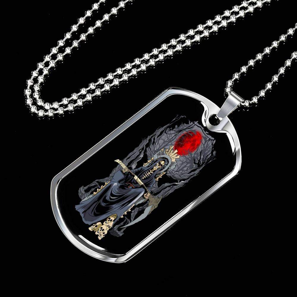 Santa Muerte Blood Moon Dog Tag Stainless Steel or 18k Gold 24" Chain - Express Your Love Gifts
