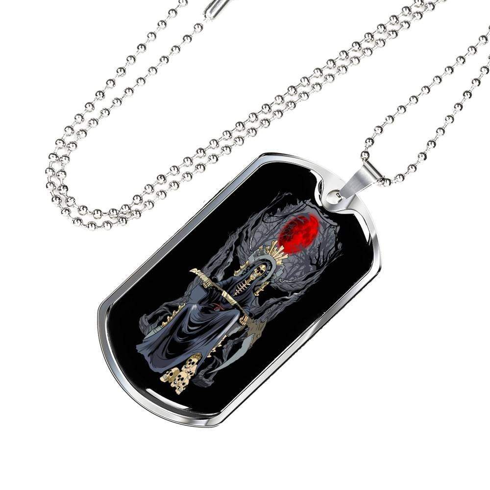 Santa Muerte Blood Moon Dog Tag Stainless Steel or 18k Gold 24" Chain - Express Your Love Gifts