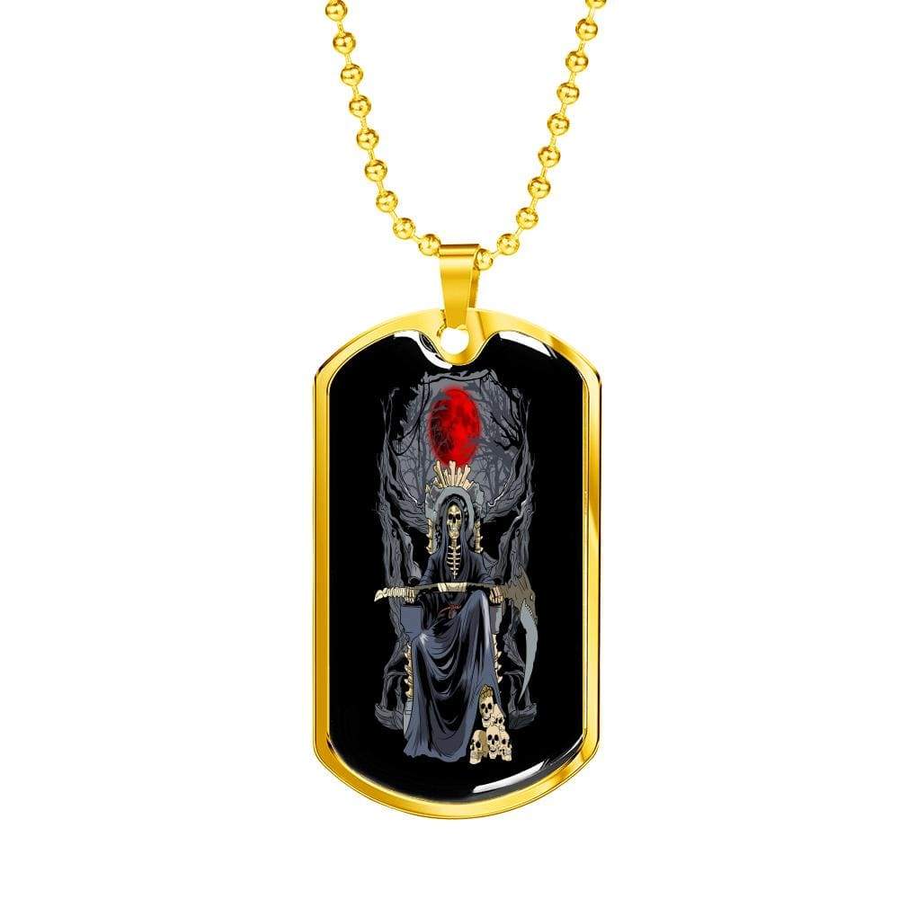 Santa Muerte Blood Moon Dog Tag Stainless Steel or 18k Gold 24" Chain - Express Your Love Gifts
