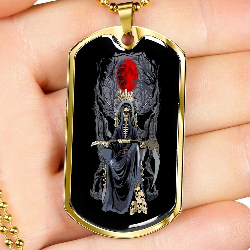 Santa Muerte Blood Moon Dog Tag Stainless Steel or 18k Gold 24" Chain - Express Your Love Gifts
