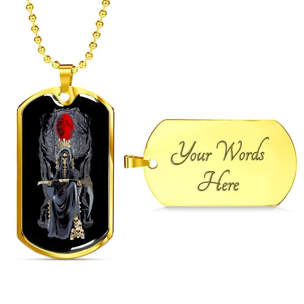 Santa Muerte Blood Moon Dog Tag Stainless Steel or 18k Gold 24" Chain - Express Your Love Gifts
