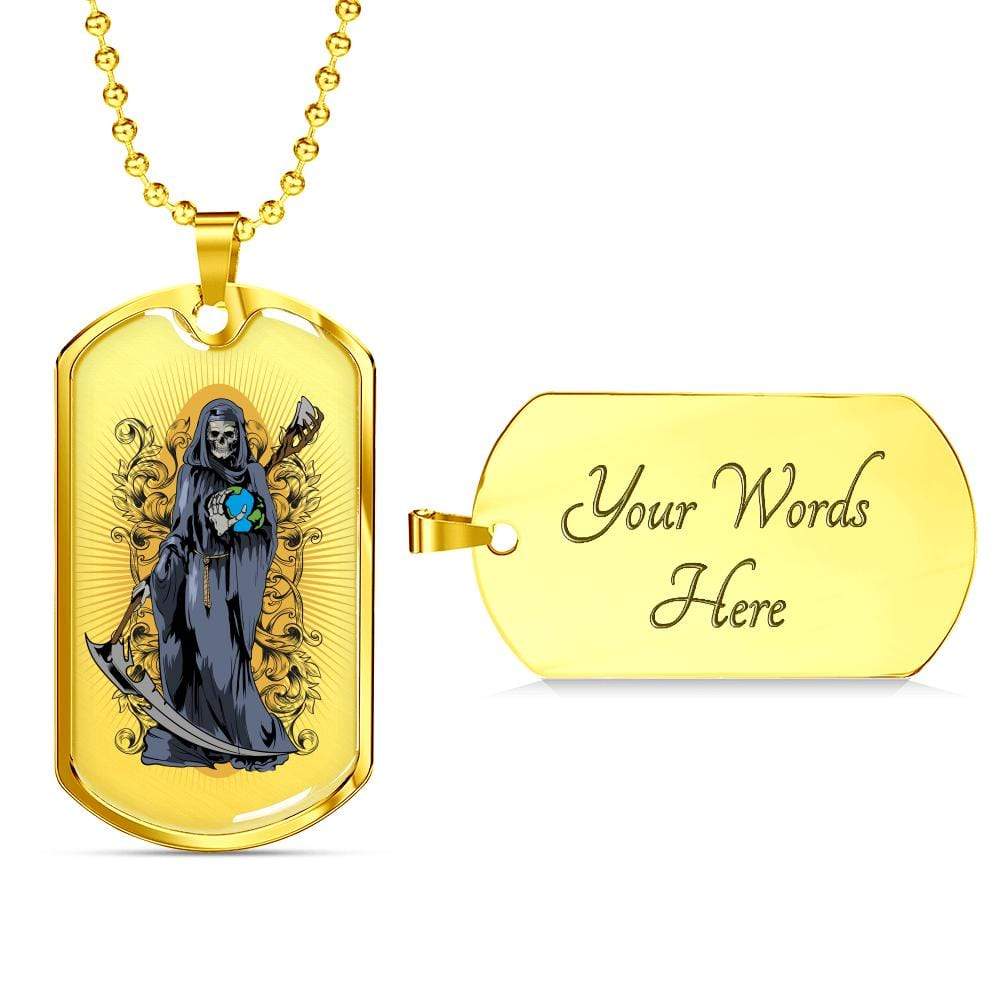 Santa Muerte Saint Of Holy Death Necklace Dog Tag Stainless Steel or 18k Gold 24" Chain - Express Your Love Gifts