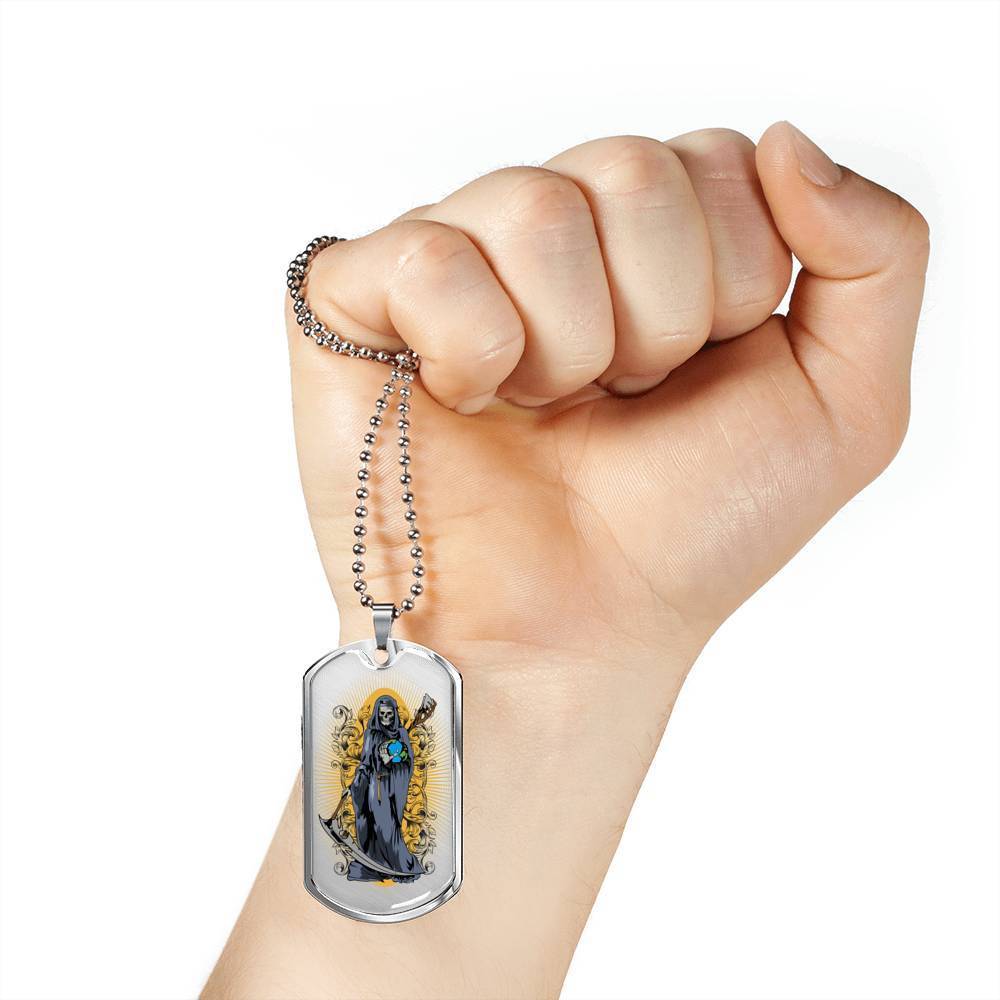 Santa Muerte Saint Of Holy Death Necklace Dog Tag Stainless Steel or 18k Gold 24" Chain - Express Your Love Gifts
