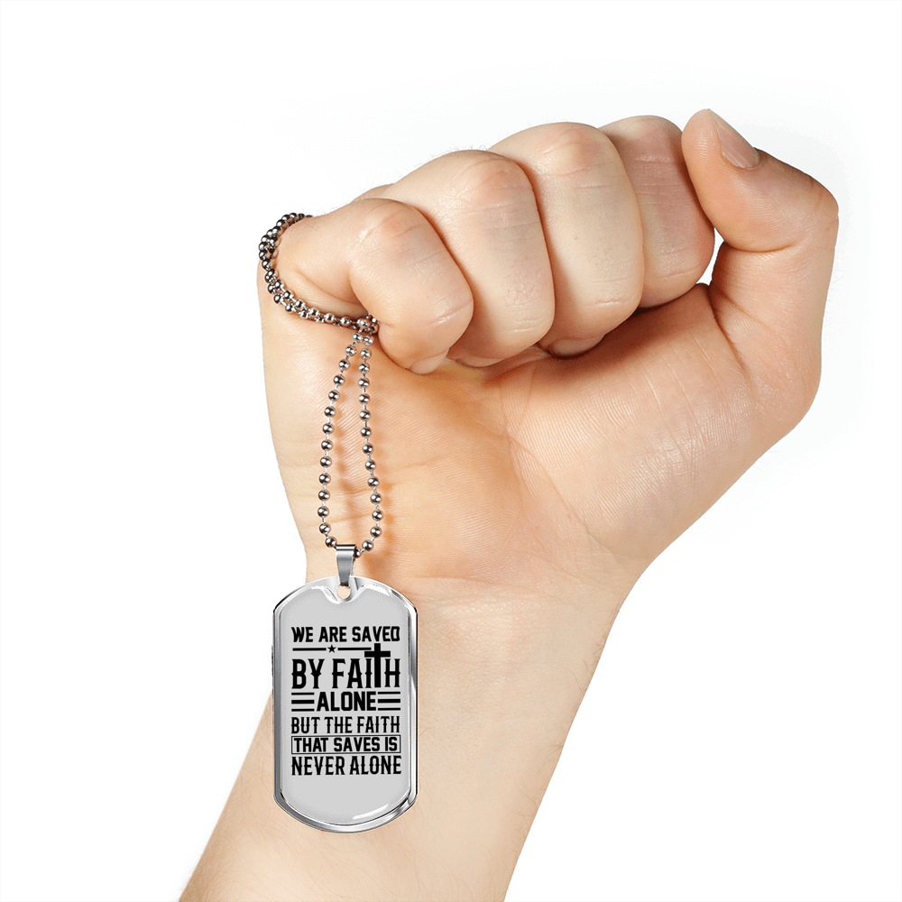 Saved By Faith Alone Christian Necklace Stainless Steel or 18k Gold Dog Tag 24" Chain-Express Your Love Gifts