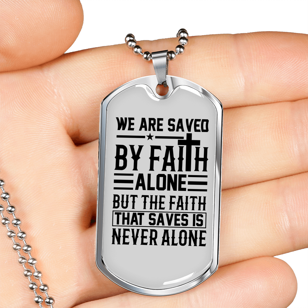 Saved By Faith Alone Christian Necklace Stainless Steel or 18k Gold Dog Tag 24" Chain-Express Your Love Gifts
