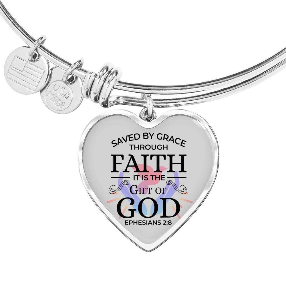 Saved by Grace Christian Bracelet Grace & Faith Stainless Steel or 18k Gold Heart Bangle
