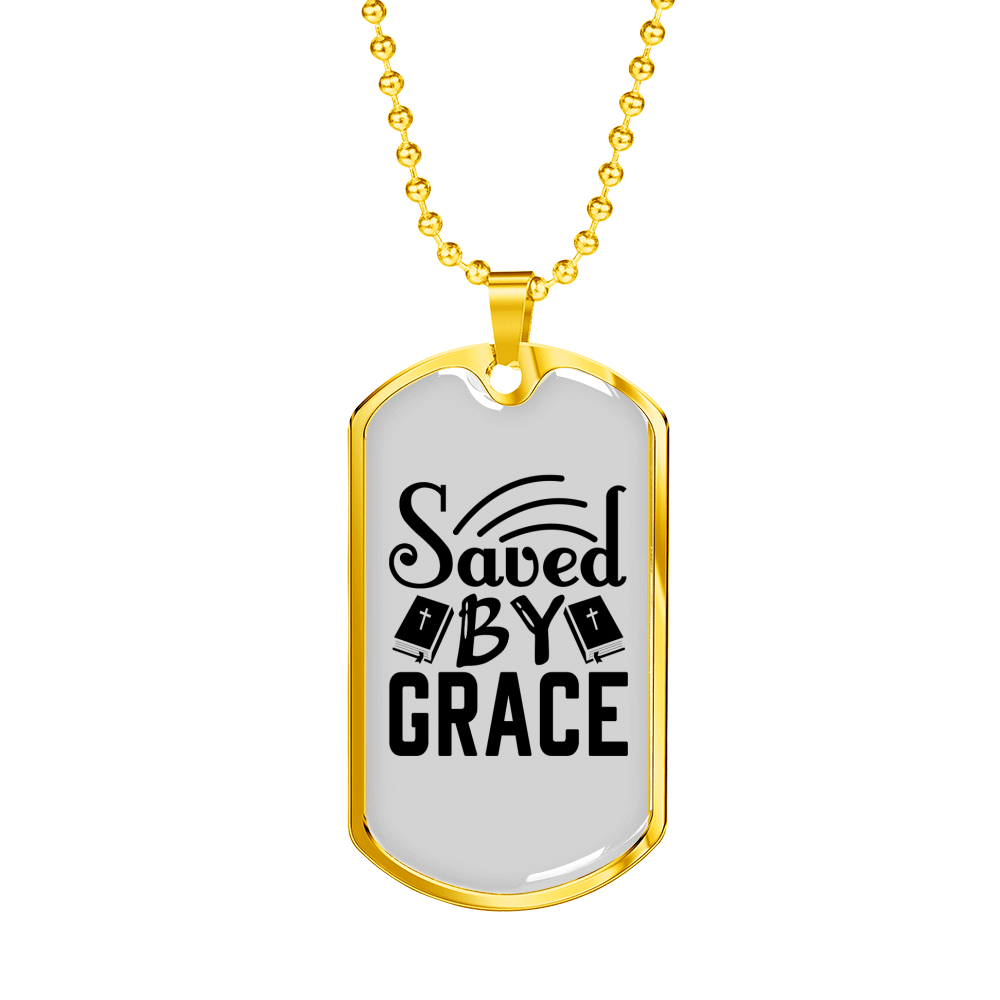 Saved By Grace Christian Necklace Stainless Steel or 18k Gold Dog Tag 24" Chain-Express Your Love Gifts