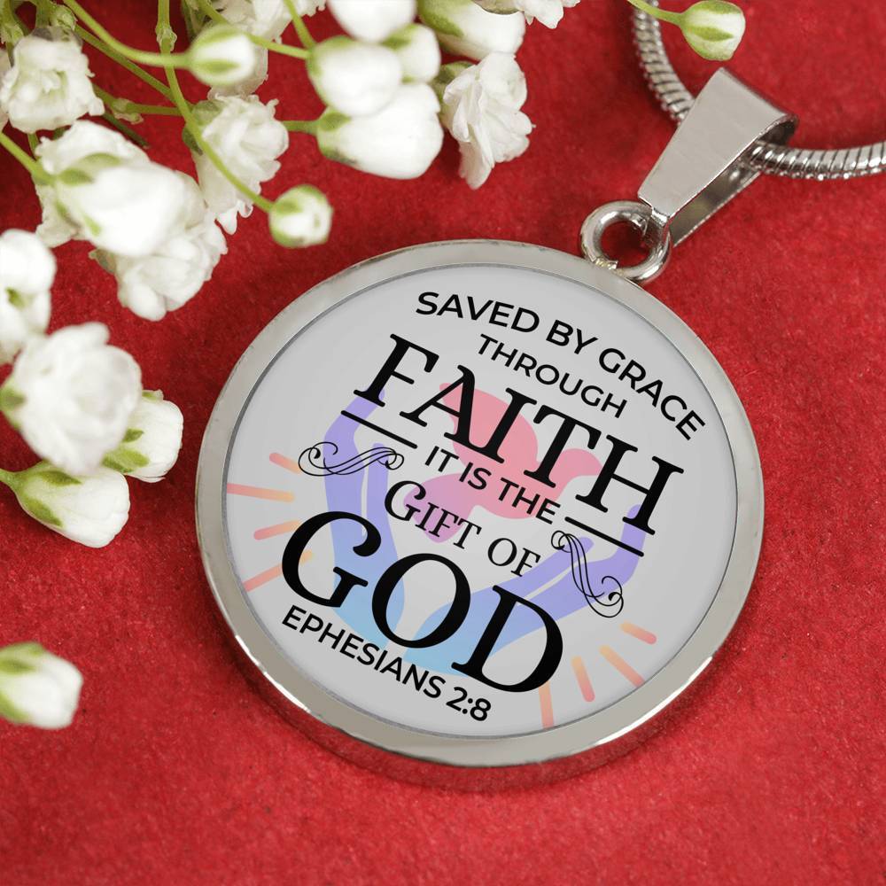 Saved By Grace Circle Necklace Stainless Steel or 18k Gold 18-22" - Express Your Love Gifts