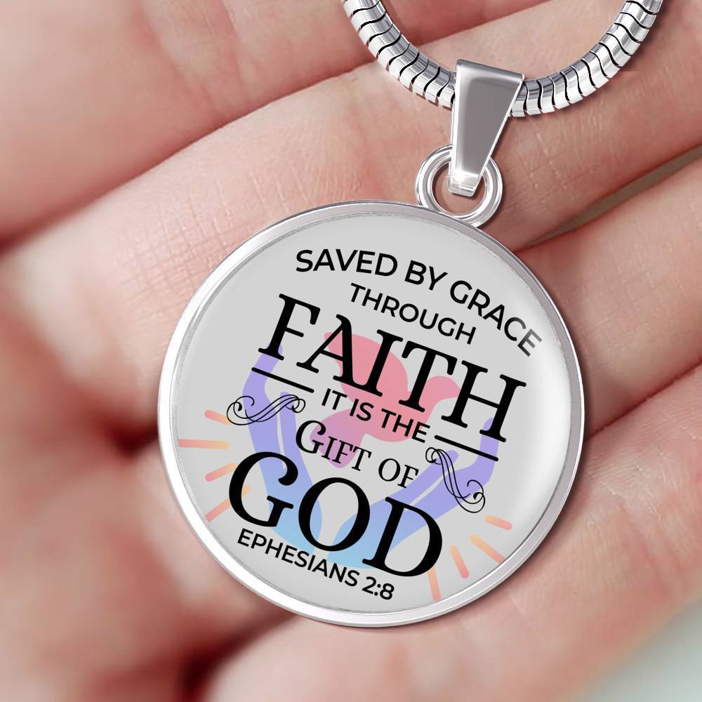 Saved By Grace Circle Necklace Stainless Steel or 18k Gold 18-22" - Express Your Love Gifts
