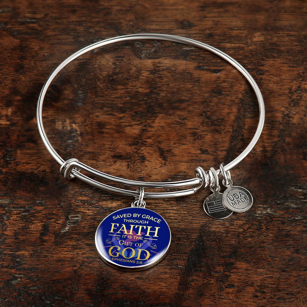 Saved By Grace Ephesians 2:8 Stainless Steel or 18k Gold Circle Bangle Bracelet - Express Your Love Gifts