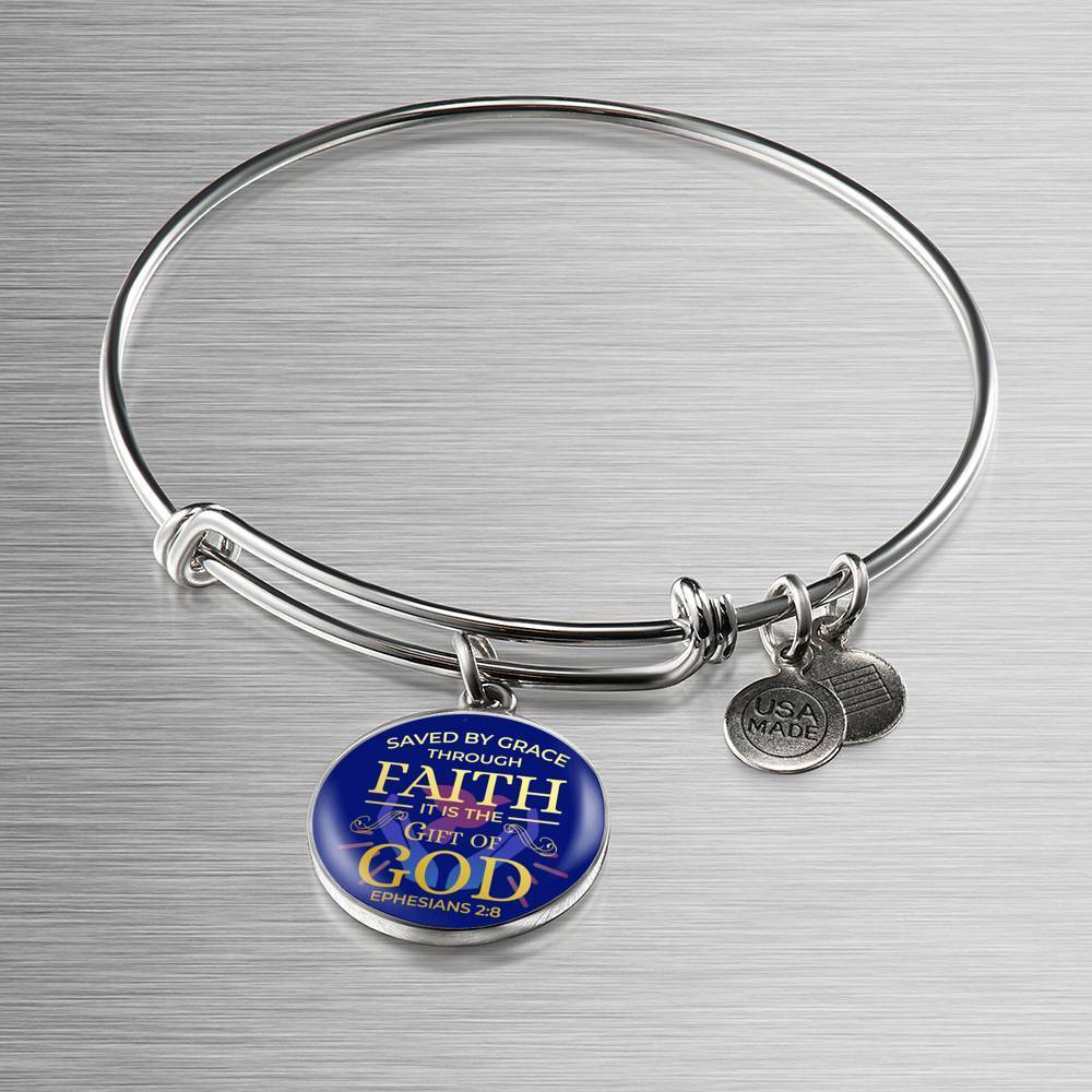 Saved By Grace Ephesians 2:8 Stainless Steel or 18k Gold Circle Bangle Bracelet - Express Your Love Gifts