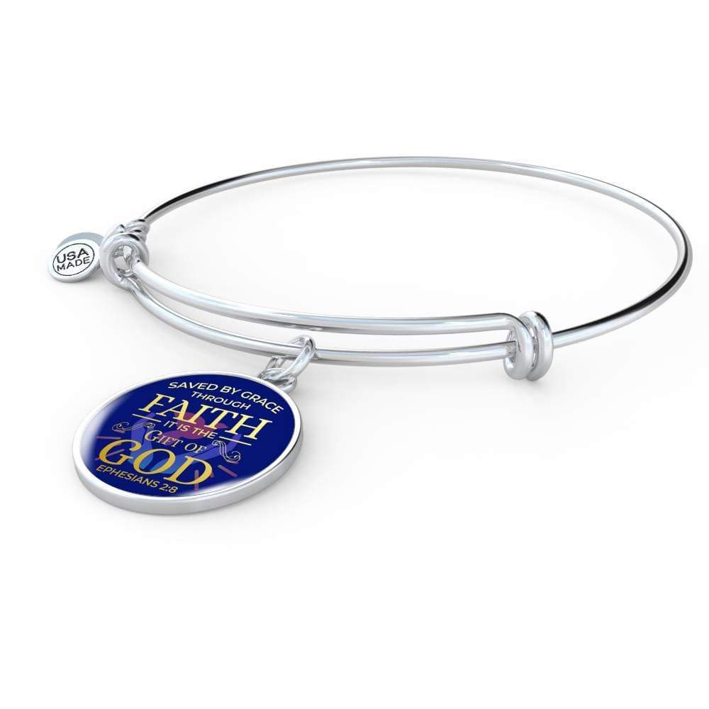 Saved By Grace Ephesians 2:8 Stainless Steel or 18k Gold Circle Bangle Bracelet - Express Your Love Gifts