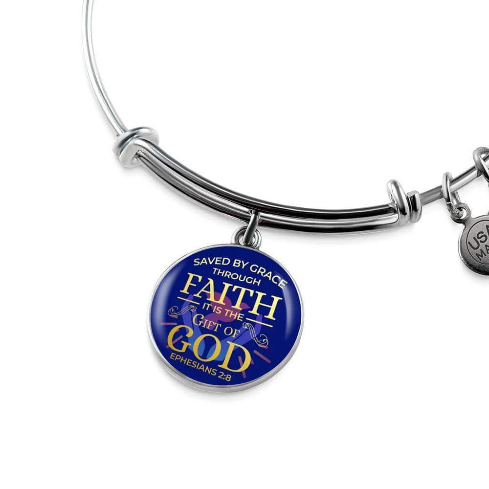 Saved By Grace Ephesians 2:8 Stainless Steel or 18k Gold Circle Bangle Bracelet - Express Your Love Gifts